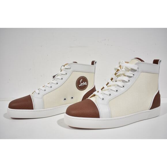 Christian Louboutin Mens Louis SB22 Flat White Brown Bowl High Top Sneaker 42 9 - Picture 7 of 9